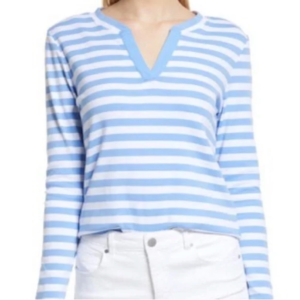 NWT Caslon blue/white striped shirt size M // 2522